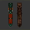 Modern Red White Cargo Ship With Crane And Old Brown Cargo Ship As Water Transport