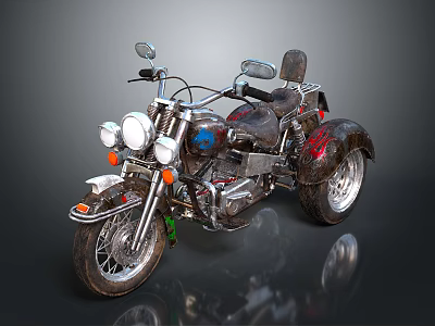 Three Wheeled Motorcycle with Chrome Details and Blue Red Graphics in Stylish Classic Design 3d model