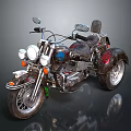 Three Wheeled Motorcycle with Chrome Details and Blue Red Graphics in Stylish Classic Design