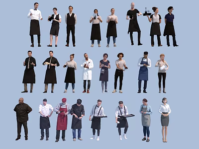 Group Of Diverse Service Staff Wearing Different Uniforms And Holding Work Tools 3d model