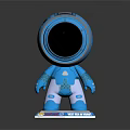 Shiny Blue Astronaut Figurine With Smiling Face And Square Base Displaying The Blue Planet Text