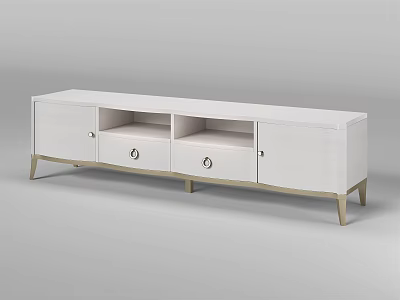 Sleek Modern White TV Stand With Gold Legs Drawers And Storage Cabinets 3d model