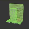 Household Storage Boxes Stacked With Green And Brown Containers Near Wooden Slat Wall