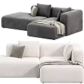 Stylish Gray and White Sectional Sofa with Soft Pillows and Cozy Throw Blanket