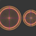 Two Modern Round Coffee Tables With Wooden Tops And White Orange Bases
