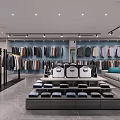 Modern Clothing Store Interior With Displayed Shirts Folded Clothes And Hanging Garments