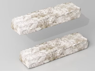 Long Rectangular Rockery Stones With Rough Natural Texture And Weathered Gray White Surface 3d model