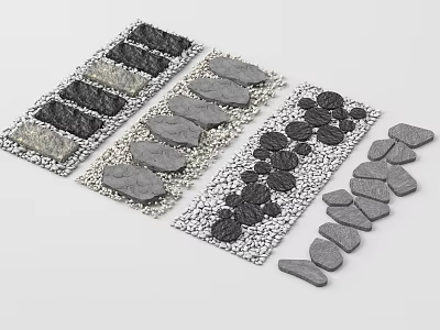 Stepping Stones In Garden Path With Different Stone Shapes And Decorative Gravel 3d model