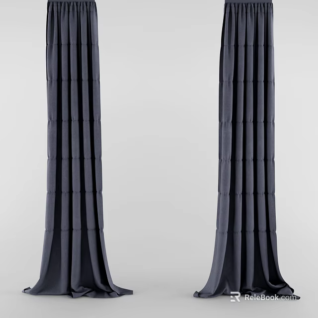 Elegant Grey Pleated Curtains with Modern Design for Home Window Decor 3d model 