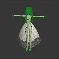 Cute Child with Brown Pigtails in White Lace Dress Arms Outstretched Wearing Blue Shoes