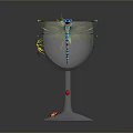 Green Praying Mantis Bee Dragonfly And Ladybug On Silver Sparkling Wine Glass