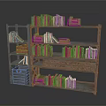 Vintage Wooden Bookshelf With Multiple Shelves Filled With Books And Drawers