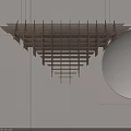 Modern Layered Wooden Chandelier in Minimalist Interior Space with White Walls and Circular Mirror