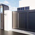 Modern Entrance Gate With White Wall Black Fence Canopy Porch And Windows