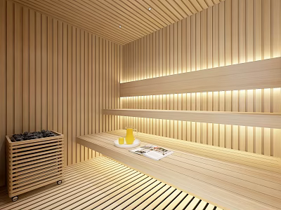 Modern Wooden Sauna Room With Bench Ambient Lighting And Relaxation Area 3d model