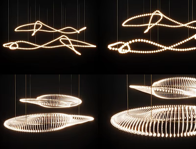 Modern Illuminated Chandeliers Featuring Unique Curved Lines And Flowing Design Shapes 3d model