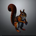 Squirrel With Red Orange Fur Curled Bushy Tail Standing On Smooth Gray Background 3d model
