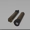 Weapon Two Brown Cylindrical Military Ammunition Shells With Black Components On Dark Surface 3d model