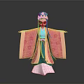 Woman in Traditional Origami Costume with Pink Robe Purple Hair Golden Crown and White Base