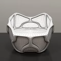 Modern Accent Chair With White Geometric Frame And Red Woven Seat Design