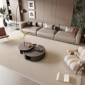 Elegant Modern Sofa Coffee Table Combination With Gray Sofa Round Coffee Table And Area Rug 3d model
