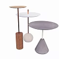 Stylish Modern Table Set With Cylindrical Spherical Conical Bases And Round Tops 3d model
