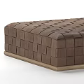 Modern Brown Woven Ottoman With Square Pattern And Wooden Base Design