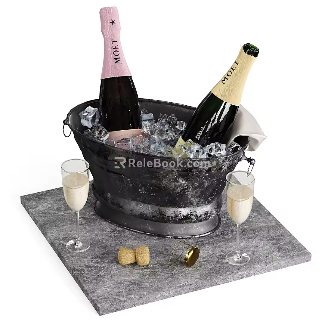 Champagne bottle with ice 3d model