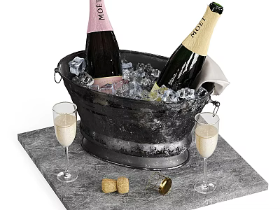 Champagne Ice Bucket With Bottles Glasses And Corks 3d model