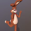 Playful Brown Cartoon Rabbit With Big Ears Red Bow Tie And Cheerful V Sign
