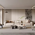 Modern Living Room Interior With Beige Sofa Black Armchair Coffee Tables And Floor Lamp