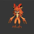 Fantasy Creature Character With Red Fluffy Fur Horns And Blue Eyes