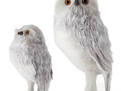 Set Of Two Gray Plush Owl Figurines As Decorative Wall Decor For Home 3d model