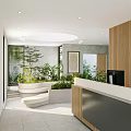 Modern Leisure Area Interior With Curved Seating Green Plants And Large Windows