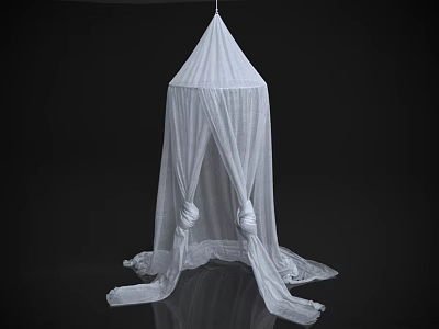White Sheer Bed Canopy Design With Hanging Draped Lightweight Fabric For Bedroom Decor 3d model