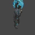 Game Movie Character With Blue Hair Glowing Yellow Eyes Dark Body Tiger Stripes Blue Lines
