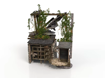 Rustic Architectural Structure With Wooden Frames Vines And Grilled Design Elements 3d model