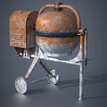 Rusty Old Fashioned Concrete Mixer With Metal Stand And Wheels