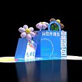 Photo Check-in Spot With Blue Xianyan Bao Bags And Flower Decorations