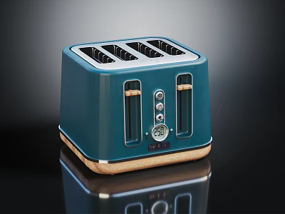 Teal Four Slot Toaster With Modern Design And Control Dials On Black Background 3d model