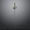 Decorative Metal Sword With Ornate Hilt And Blue Top Ornament Slender Blade For Display Purposes
