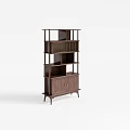 Dark Brown Solid Wood Decorative Cabinet With Open Shelves Louvered Panel And Cabinet Doors