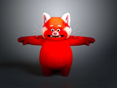 Cute Red Fluffy Cartoon Red Panda Character With White Ears And Outstretched Arms 3d model