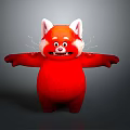 Cute Red Fluffy Cartoon Red Panda Character With White Ears And Outstretched Arms