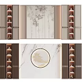 Oriental Background Wall Design With Bamboo Pattern Marble Texture Circular Decor And Side Display Cabinets 3d model