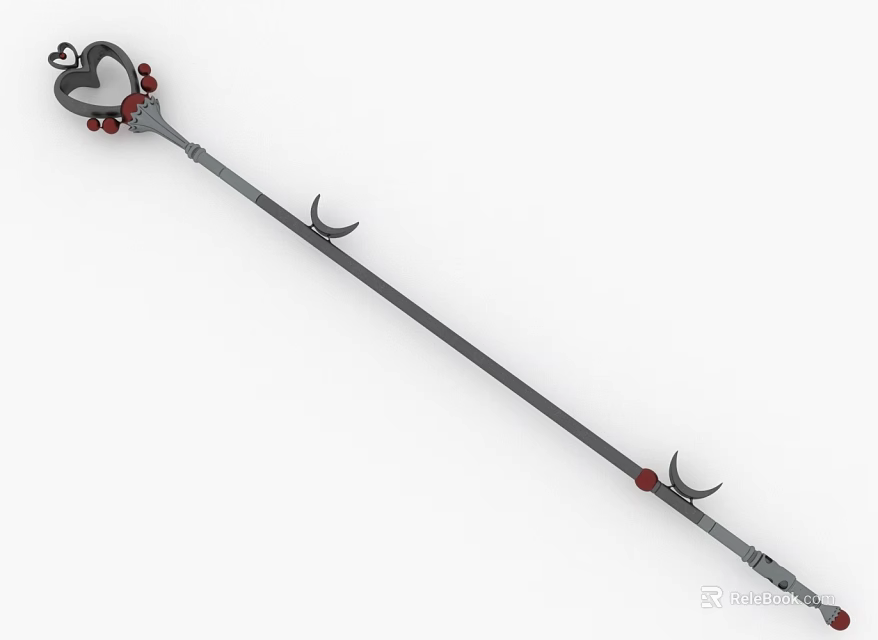 Ornamental Long Pole With Heart Shaped Top Red Beads And Hooks 3d model 