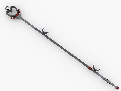Ornamental Long Pole With Heart Shaped Top Red Beads And Hooks 3d model