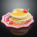 Fluffy Stacked Pancakes Topped With Fresh Blueberries Raspberries Butter And Syrup On Pink Plate
