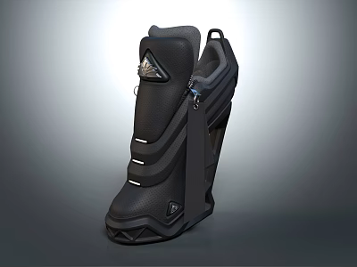Futuristic Black Shoes With Geometric Design And Sleek Metallic Accents 3d model