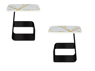 Modern Coffee Table With White Marble Top Gold Veins And Black Metal Frame 3d model